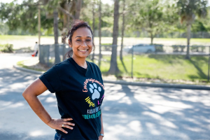 Dr. Nisha Phillip Malahoo outdoors at her school