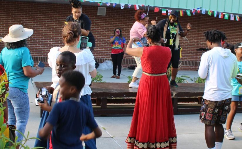 Families at an outdoor community celebration